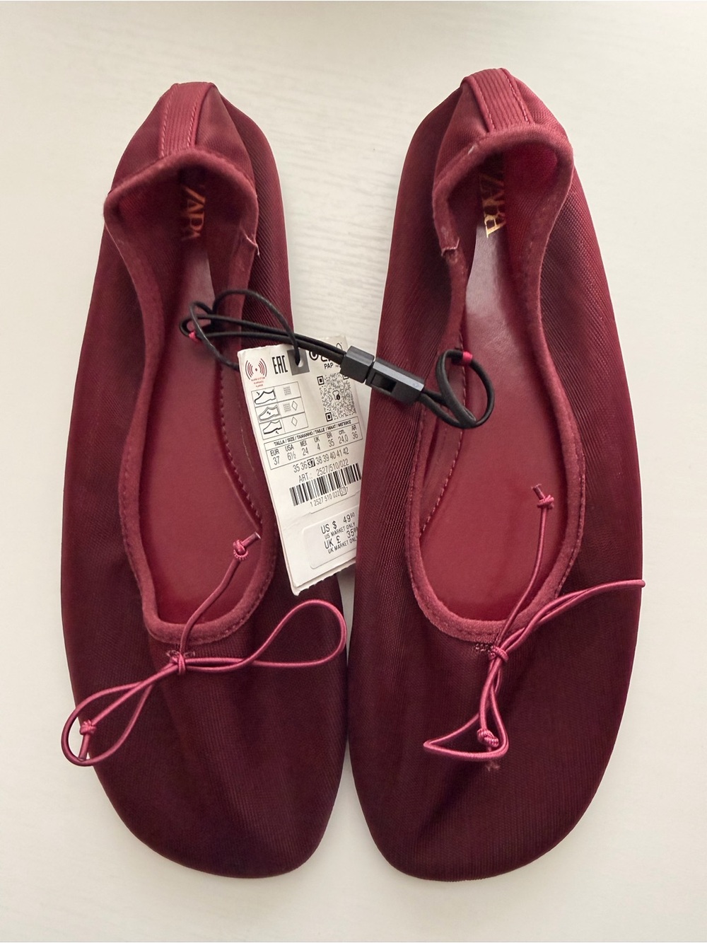 Zara Women’s Burgundy Mesh Ballet Flats